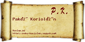 Pakó Koriolán névjegykártya